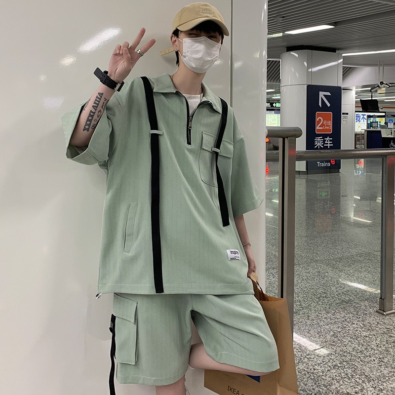 709-2-TZ883-P9524夏款单人全棉飘带宽松学生青春潮流个性套装,男装T恤,星座709-2