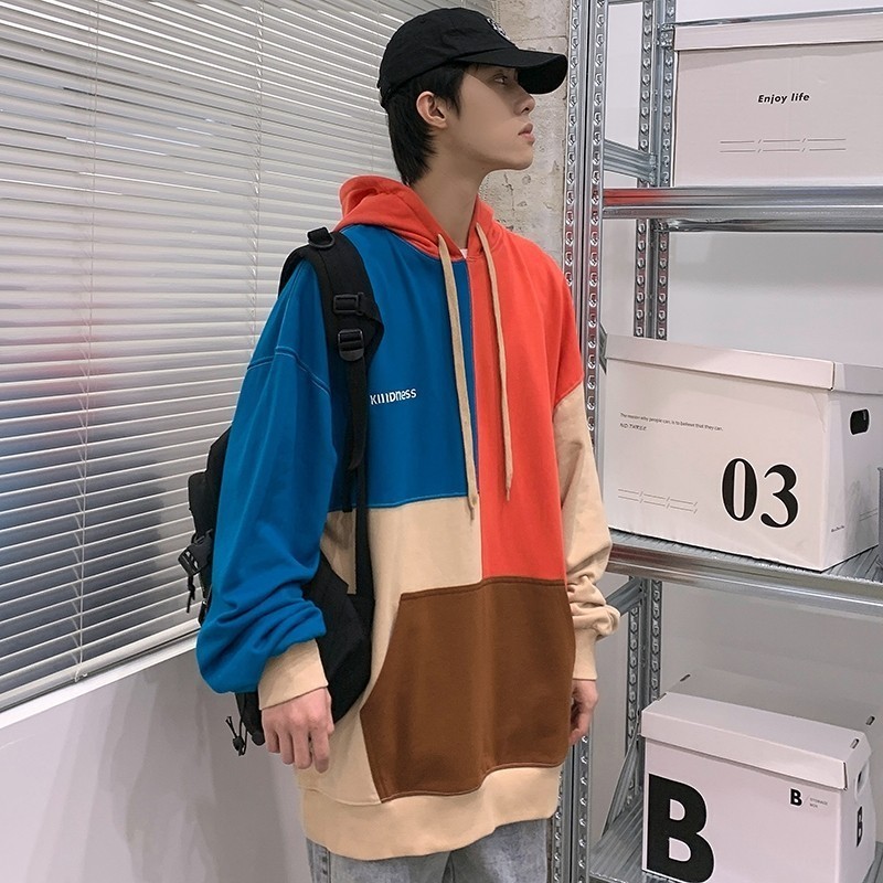 709-2-W300-P7523秋款单人全棉拼色贴布连帽上衣休闲百搭卫衣男,男装卫衣,星座709-2
