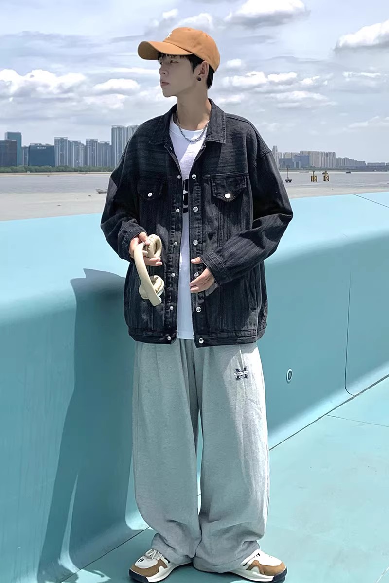 709-2-JK833-P90春单人牛仔全棉复古水洗竖条纹夹克外套男,男装夹克,星座709-2