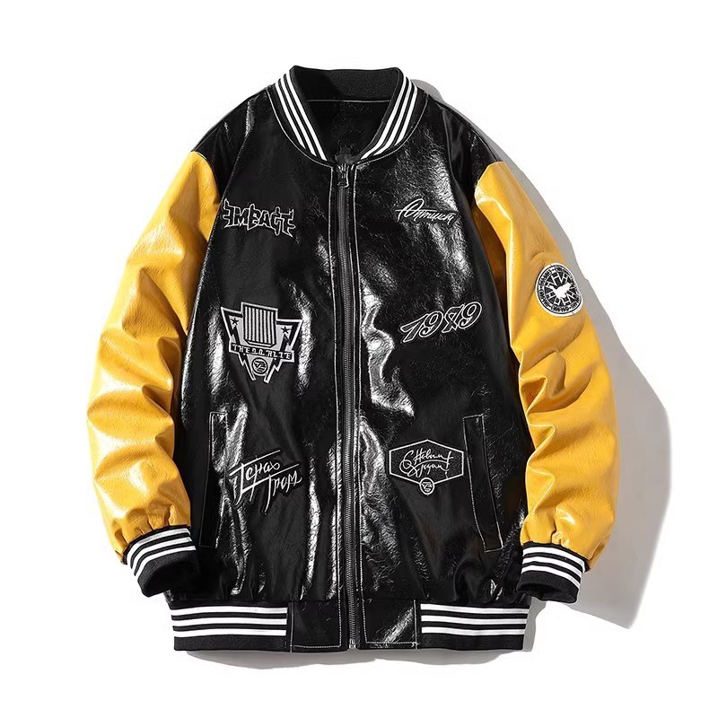 709-2-JK103-P110春白底多标刺绣棒球服皮衣夹克外套男潮流,男装皮衣,星座709-2