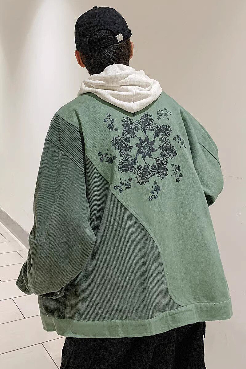 709-2-JK808-P100春单人港风印花牛仔拼灯芯绒百搭夹克外套,男装夹克,星座709-2