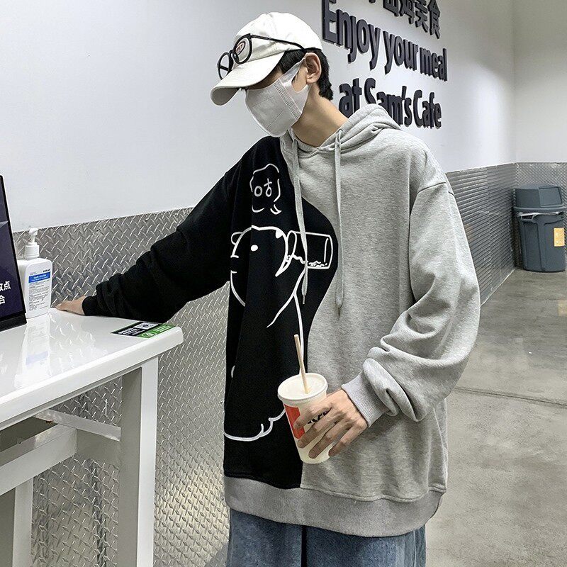 709-2-W507-P70春单人港风休闲拼色小熊连帽外套宽松百搭卫衣男,男装卫衣,星座709-2