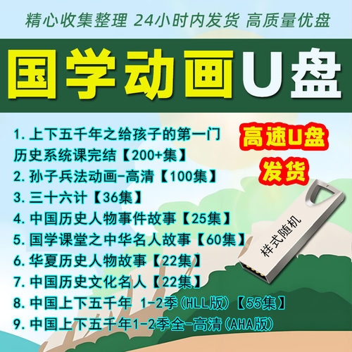 车载儿童动画U盘国学启蒙早教儿童益智动画合集电视手机电脑优盘