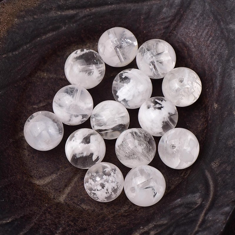 2025天然白幽灵粉雪花幽灵散珠子男女士手串diy手工手链多宝水晶