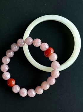 2025【大福】拿到好结果 好事到来 紫麻粉红玛瑙纯天然粉水晶手串