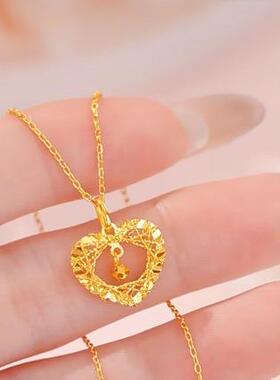 2025新款沙金爱心捕梦网项链女生吊坠项链女生日礼物送女友铜镀金