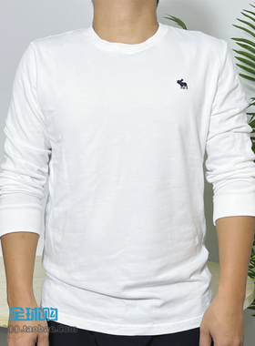清仓特价春秋美式时尚百搭af长袖T恤男圆领白色上衣纯棉修身打底