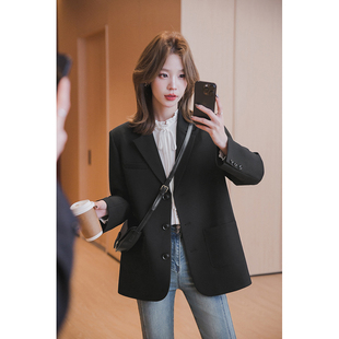 小谷粒黑色西装外套女2025春季新款小个子通勤休闲高级感西服上衣