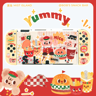 原创任天堂switch oled保护壳小熊快餐店ns游戏机分体软壳可爱