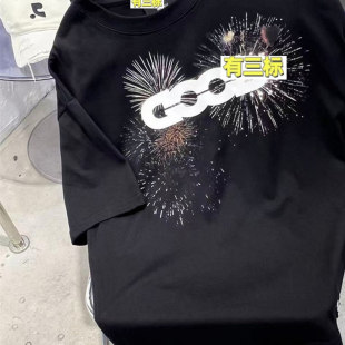 GD-25SS烟花烫钻字母LOGO印花短袖轻奢时尚T恤上衣男女同款潮
