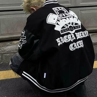 欧美复古高街头幽灵刺绣棒球服夹克男女春秋嘻哈潮牌炸街情侣外套