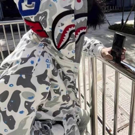ins鲨鱼外套夜光斑点星空双帽开衫拉链卫衣男女情侣嘻哈潮流上衣