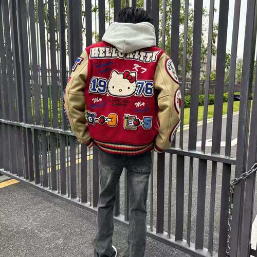 HeloKT猫棒球服男短款修身立领