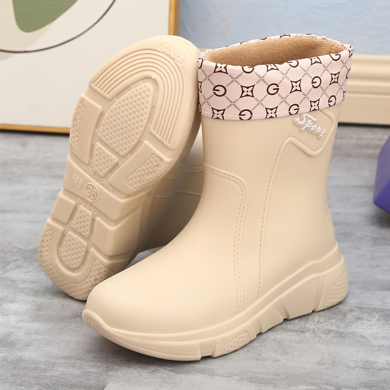 冬季新款雨鞋女款冬天一体绒加绒厨房棉雨靴防水防滑水鞋加厚胶鞋