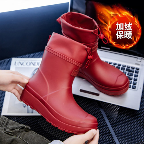 女款加绒防滑不累脚中筒时尚雨鞋
