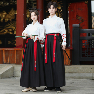 汉服女装 仙气改良毕业照学生班服男打鼓服两件套夏 中国风武侠套装