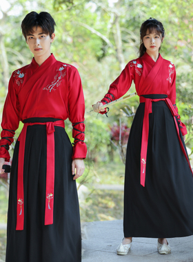 改良古装大码汉服女中国风超仙武侠古风汉元素男学生班服打鼓服冬