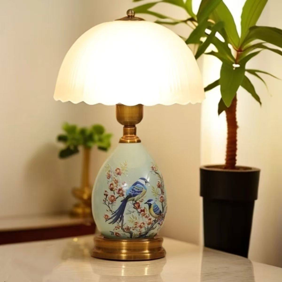 美式复古花鸟陶瓷装饰台灯