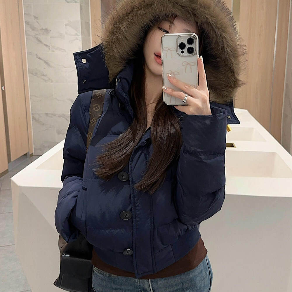 藏青色羽绒服女2026新款短款90白鸭绒加厚小个子收腰显瘦外套