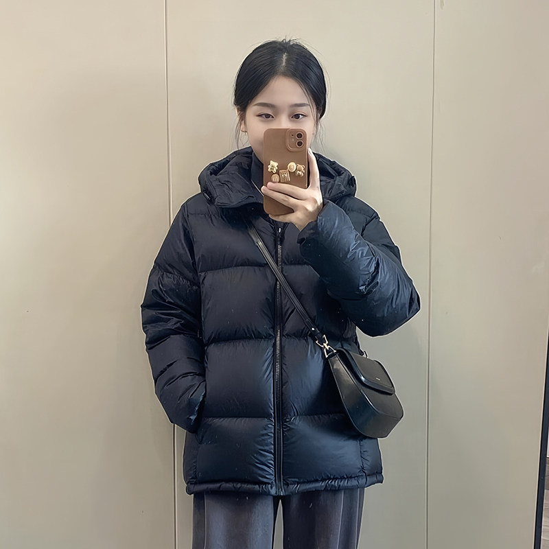 短款羽绒服男女同款2026新款白鸭绒加厚黑色连帽面包服外套冬反季