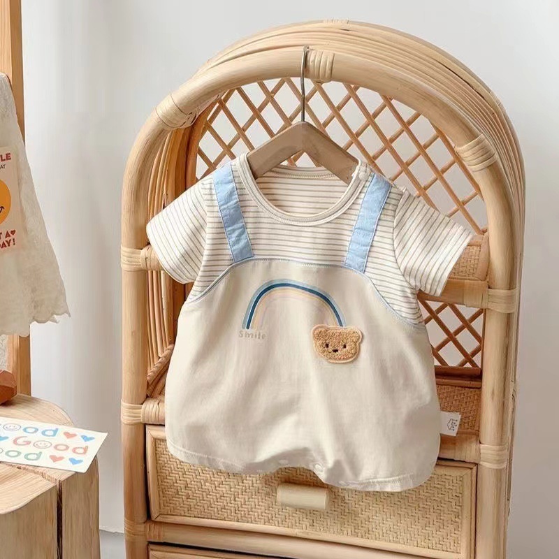 奥莱清仓A类纯棉婴幼儿衣服夏季薄款连体衣新生儿宝宝假两件小熊