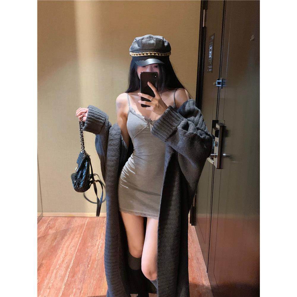 法式慵翻懒风大领长版毛级衣CDN外套织女早秋小众加厚高感宽松针