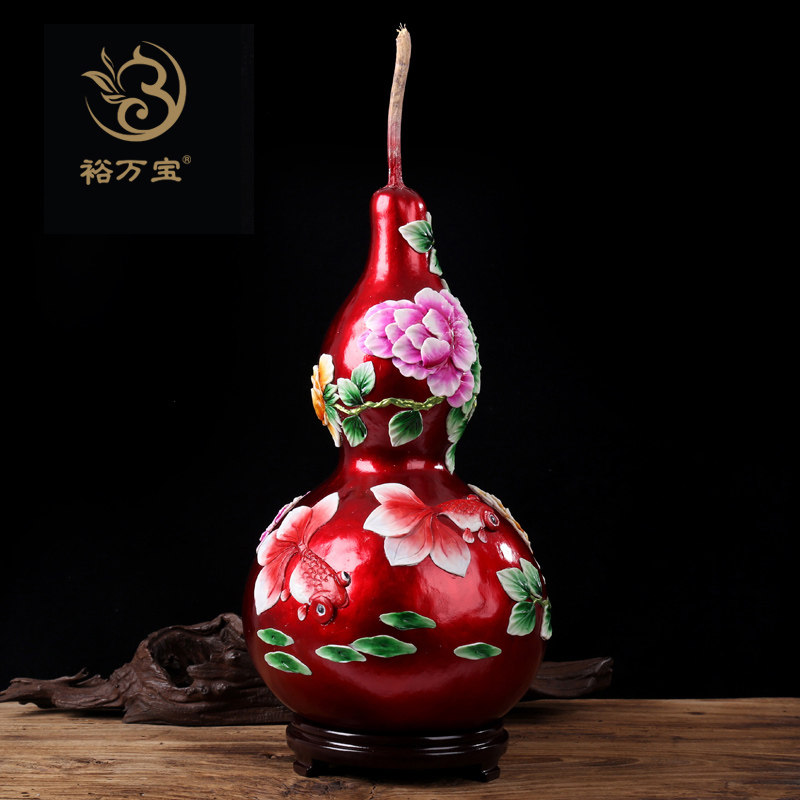 彩绘浮雕大号天然葫芦摆件搬家礼物乔迁新居礼品新年装饰堆漆葫芦