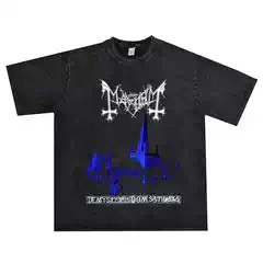 Digital Direct Print Mayhem Band Print T-Shirt Pure Cotton Loose Short Sleeve Unisex Heavyweight Cotton Hip-Hop Trend