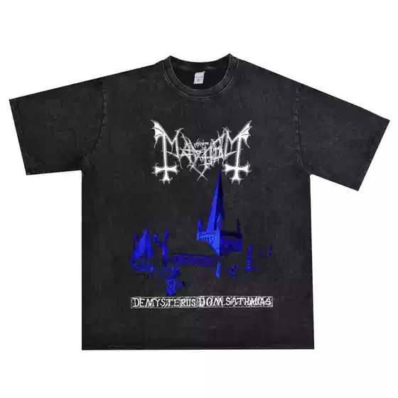 Digital Direct Print Mayhem Band Print T-Shirt Pure Cotton Loose Short Sleeve Unisex Heavyweight Cotton Hip-Hop Trend