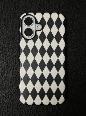 粗心袖口 菱形棋盘格黑色ins风小众风韩式手机壳 适用安卓苹果iPhone17ProMax16Pro15Pro手机壳