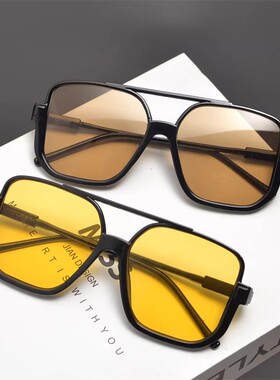 欧美复古方形大框双梁太阳眼镜男女潮高级感圆脸显瘦嘻哈蹦迪墨镜