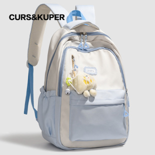 高级感撞色双肩包原创新款 潮流女大学生书包大容量背包短途旅行包