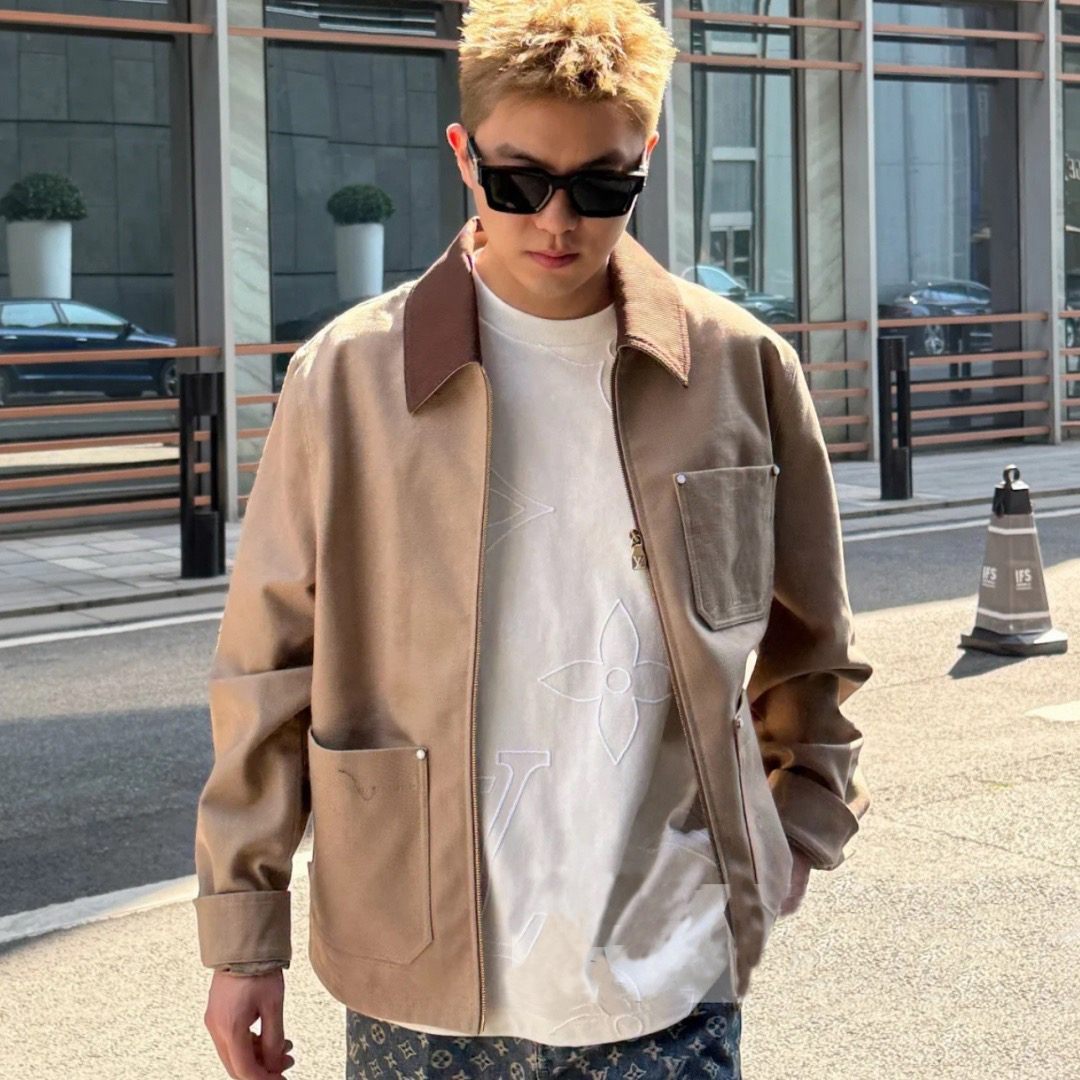 【22000 L版】经典铆钉细点缀绵羊皮拼接 老钱男士翻领夹克外套