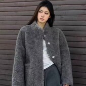 宽松中长款 复古羊羔毛毛外套女2025冬季 新款 保暖加厚环保皮草大衣