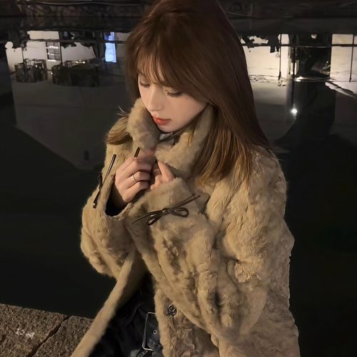 复古羊羔毛毛外套女蝴蝶结设计感