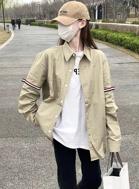 tb学院风衬衫男女春秋夏季宽松设计感小众港风长袖情侣上衣外套潮