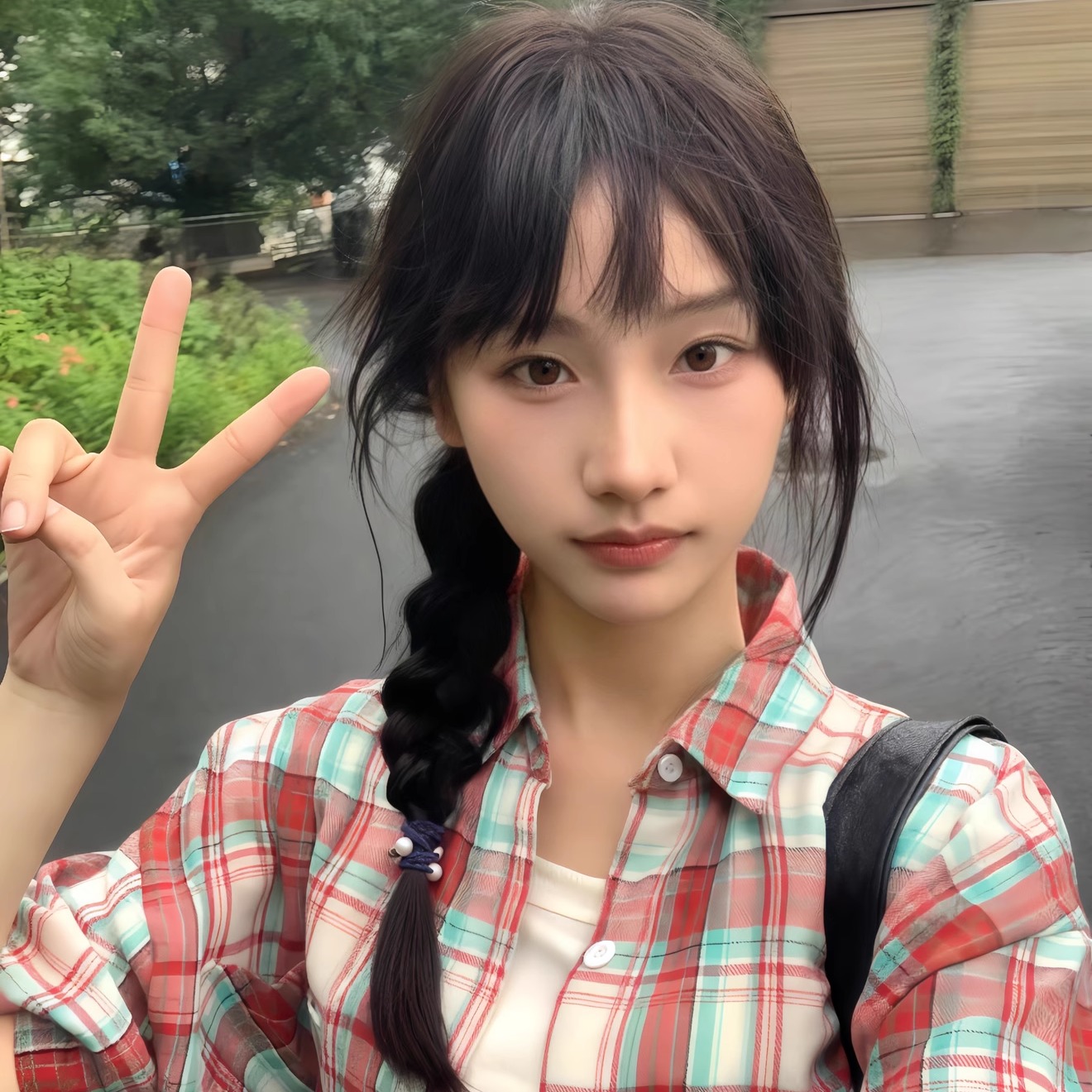 复古格子短袖衬衫女百搭休闲别致