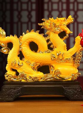 金色聚宝盆龙摆件客厅酒柜电视玄关装饰品办公室店铺收银台摆设