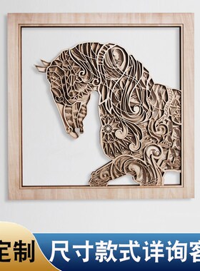 马到成功叠雕木板雕刻新中式艺术装饰画室内玄关客厅过道墙面挂画
