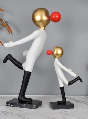 现代创意翘腿人物吹泡泡小男孩雕塑摆件样板房儿童房客厅酒店简约