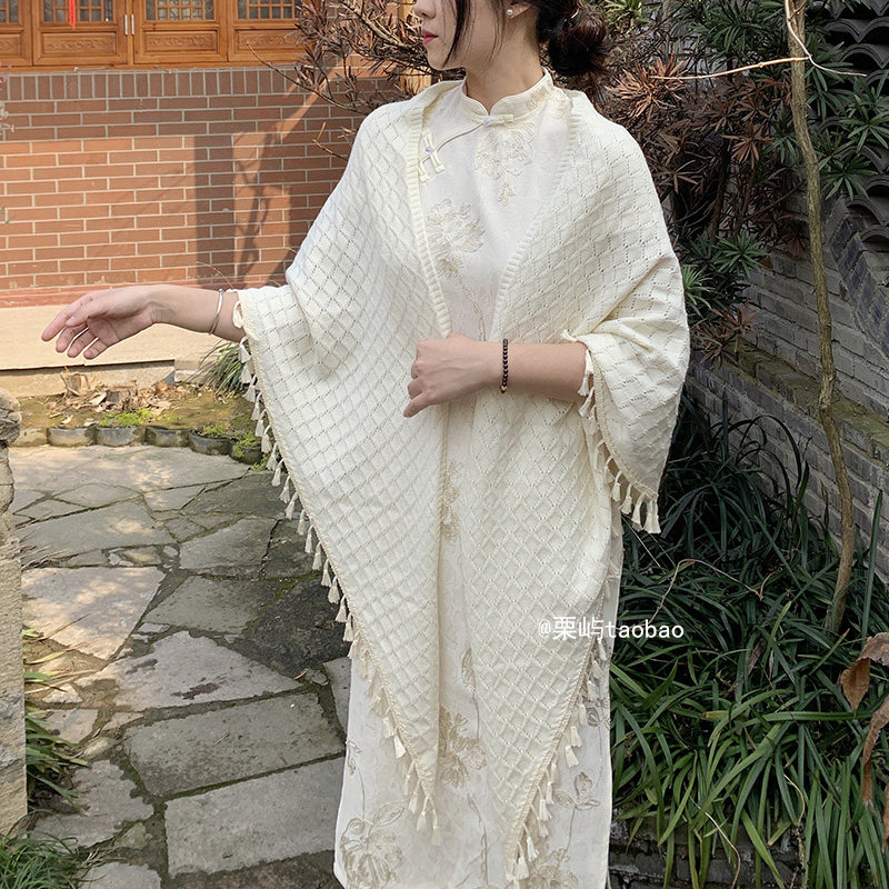 夏季薄款复古旗袍披肩女小外套外搭婚礼礼服宴会晚宴春秋米白开衫