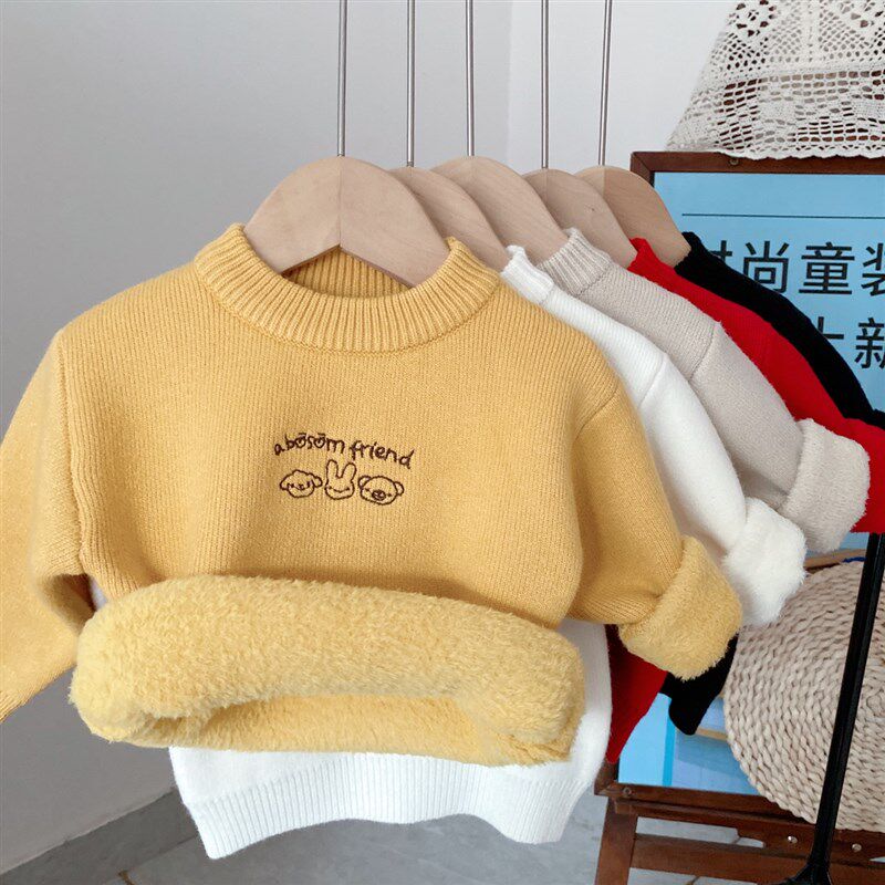 儿童加绒毛衣一i体绒打底衫保暖童装男婴儿衣服冬天女宝宝圆领加