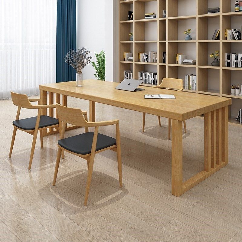 北欧轻奢简约全实木办公桌会议桌长条桌原木长方形茶桌工作台餐桌