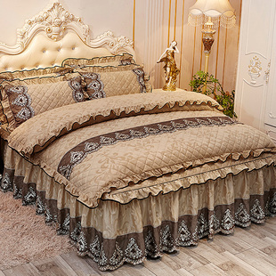 四件套蕾丝防滑床罩被套4件套秋冬床套 夹棉加厚保暖天鹅绒床裙式