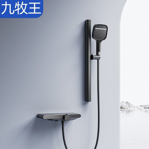 家用无顶喷奶白色枪灰分体式全铜恒温淋浴可升R降增压简易花洒套