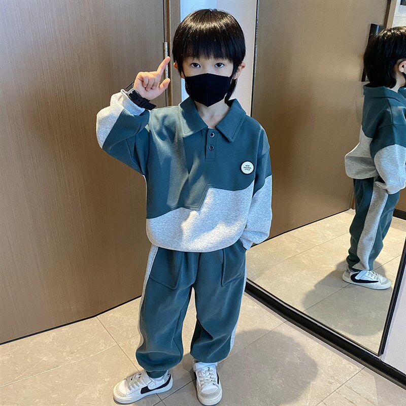 男童春秋加绒套装洋气时髦2024新款酷帅儿童春装运动宝宝加厚衣服