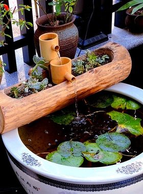 鱼缸流水摆件木头槽景观造景水流过滤绿植盆栽家用木头花盆洗手池