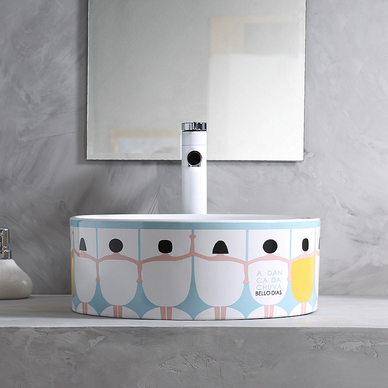 北欧超薄边圆形台上盆卫生间家用艺术盆洗脸盆面盆陶瓷阳台洗手池