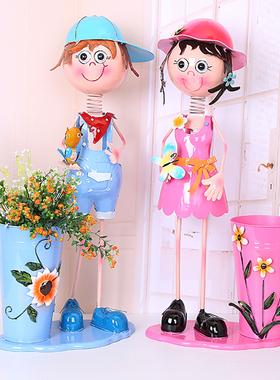 可爱大假人铁艺创意娃q娃摆件装饰花盆落地门口幼儿园卡通人物插