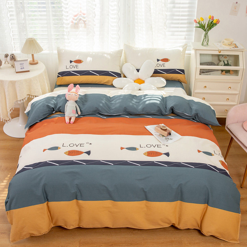 全棉印花四件套100纯棉被单床单枕套1.5学生宿舍单人床上用三件套